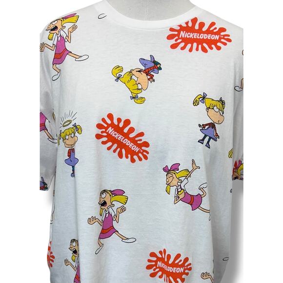 Nickelodeon Women’s All-Over Graphic Relaxed Fit Crop Tee, White, size 2X - Picture 2 of 8